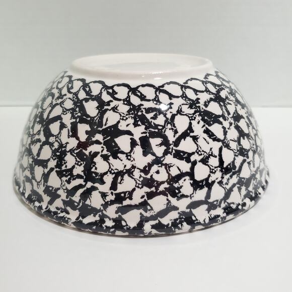 Vintage Gaetano Pottery 8" Serving Bowl Black White Splatter Ceramic MCM USA - Picture 2 of 10